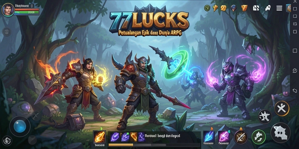 Tampilan gameplay ARPG 77LUCKS yang menegangkan dan menarik.