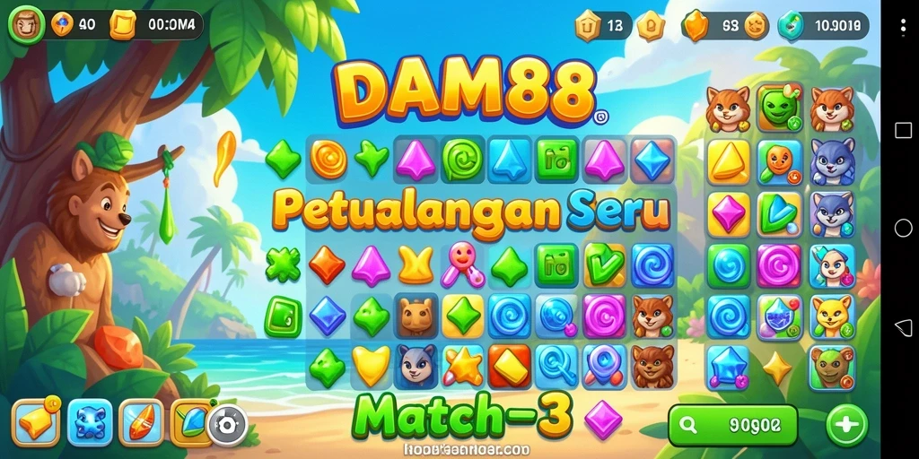 Tampilan gameplay DAM88 dengan permata berwarna-warni yang menarik di layar.