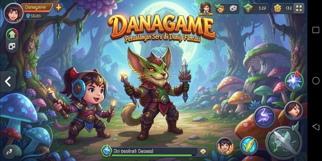 Screenshot permainan menampilkan karakter berpetualang di dunia fantasi.