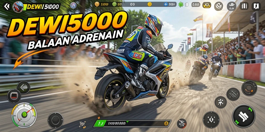 Gameplay balapan motor mendebarkan di DEWI5000.