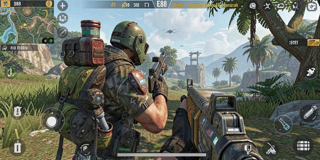 Screenshot E88 menampilkan aksi seru dalam pertempuran TPS.