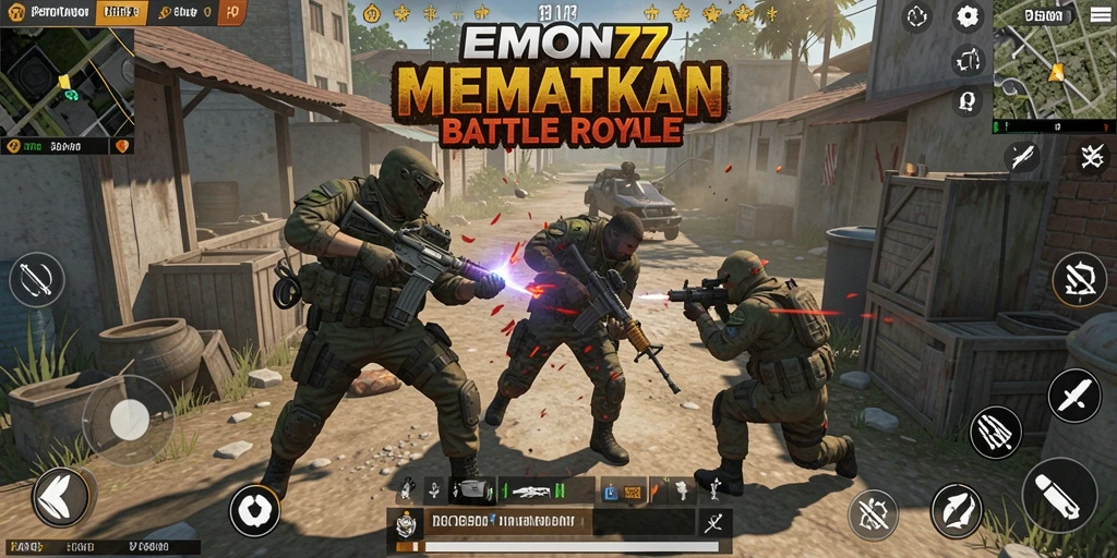 Tangkapan layar EMON77 menampilkan aksi seru dalam pertempuran Battle Royale.