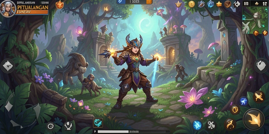 Gameplay ID098 menunjukkan pertarungan epik dan eksplorasi dunia fantasi.