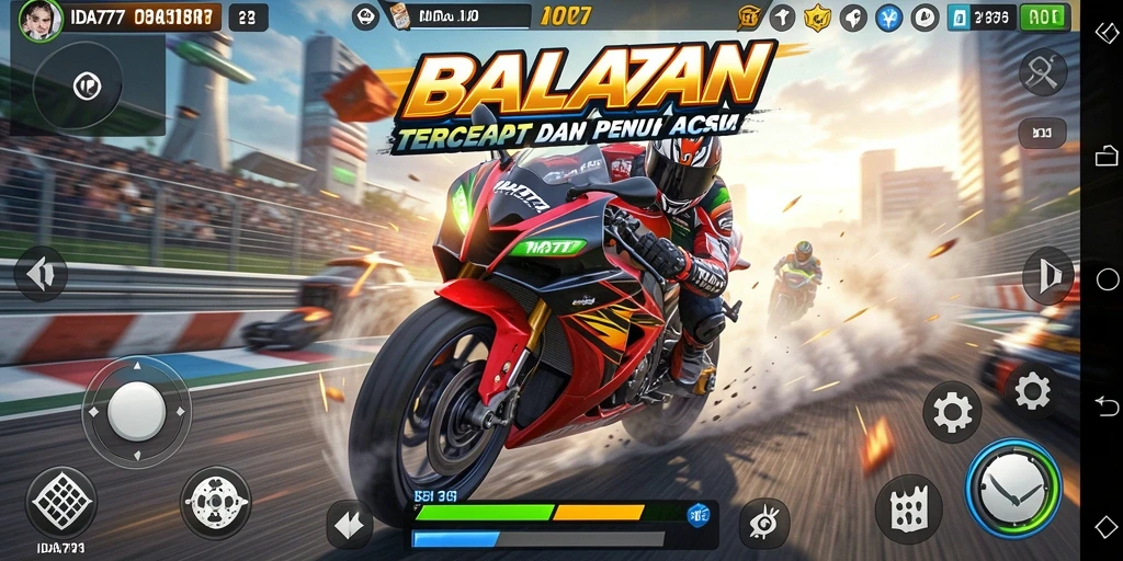 Screenshot dari gameplay balapan motor yang mendebarkan.