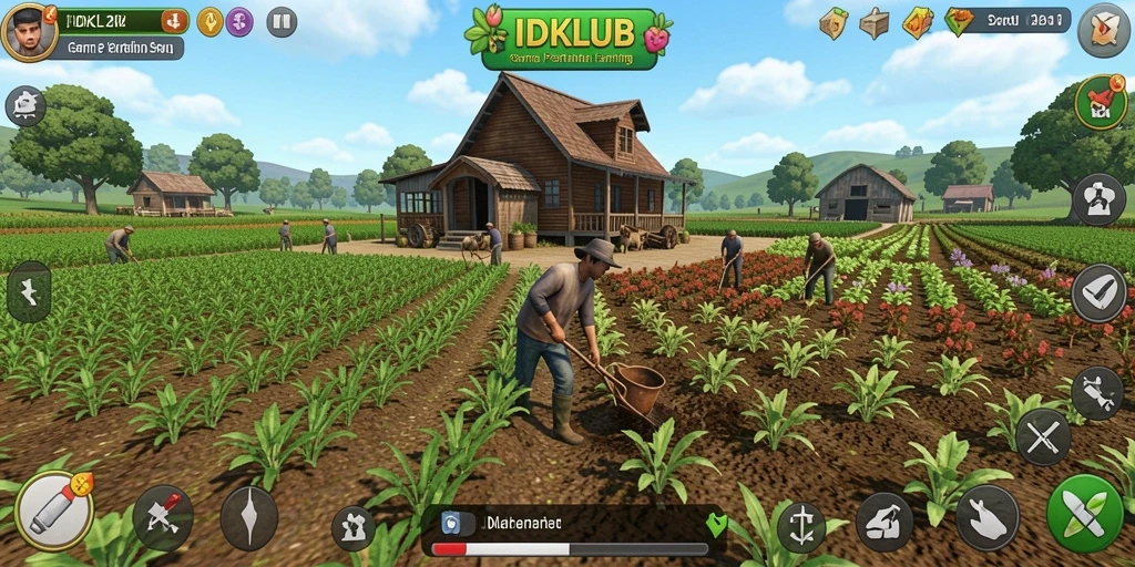 Screenshot gameplay IDKLUB dengan pertanian yang menakjubkan.