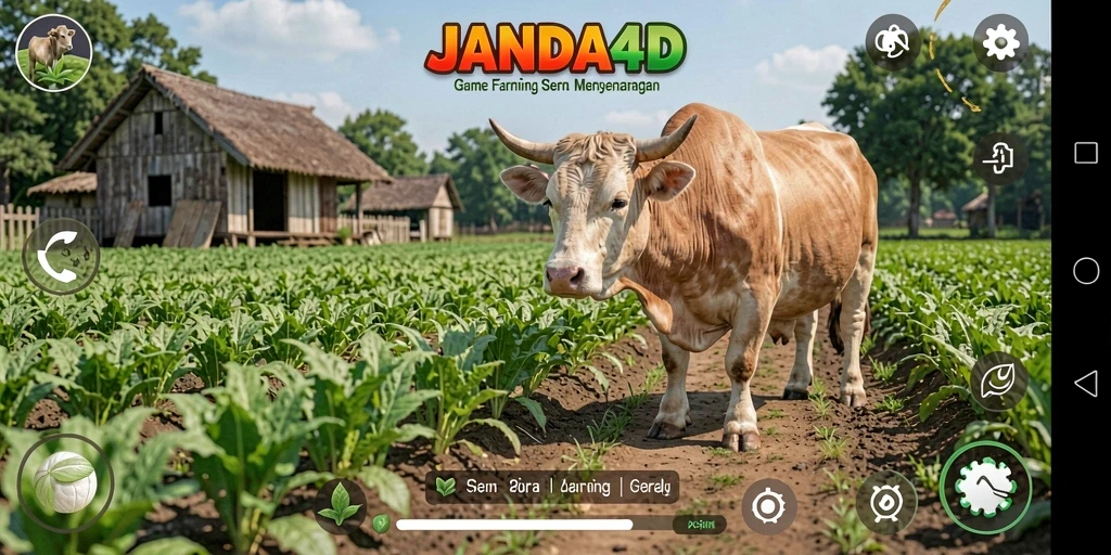 Tampilan gameplay <strong>JANDA4D</strong> yang menampilkan suasana pertanian yang indah.