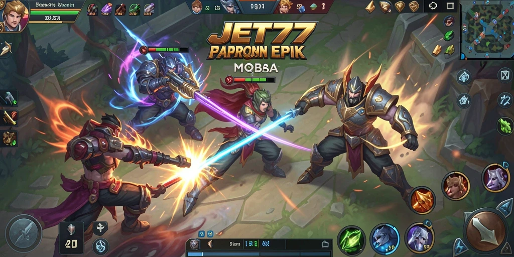 Tampilan gameplay seru dalam JET77 yang menghadirkan pertempuran epik antara karakter.