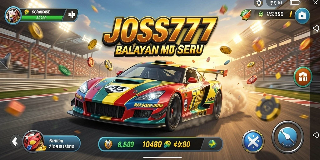 Screenshot menampilkan gameplay balapan seru di JOSS777.