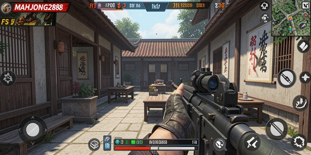 Screenshot utama MAHJONG288 menunjukkan gameplay FPS yang seru dan mendebarkan.