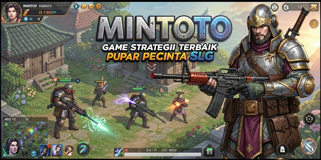 Tangkapan layar utama MINTOTO menampilkan aksi pertempuran strategi yang mendebarkan.