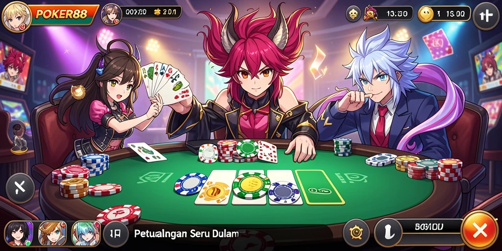 Screenshot POKER88 menampilkan karakter anime dalam pertarungan seru.