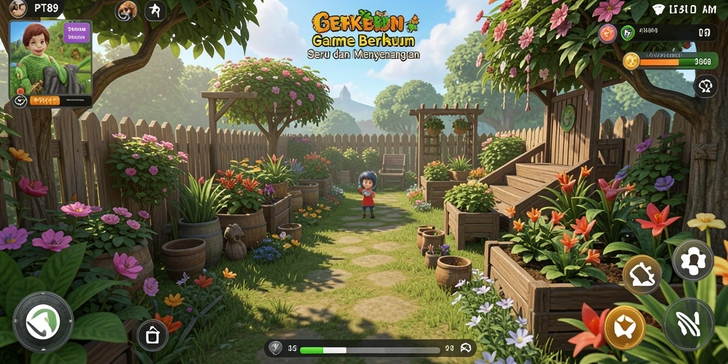 Gameplay PT89 yang menarik dengan berbagai kebun dan tanaman.