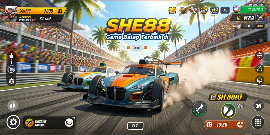 Tampilan gameplay SHE888 dengan aksi balapan menarik.
