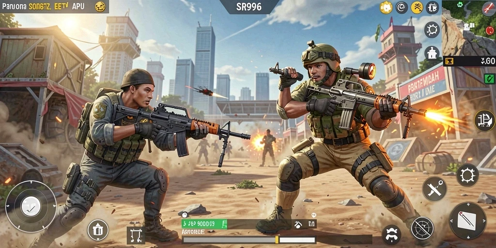 Gameplay menegangkan dalam pertarungan Battle Royale yang mendebarkan.