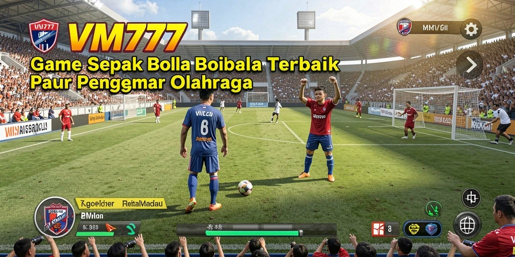 Tampilan gameplay VM777 menampilkan aksi mendebarkan dalam sepak bola.