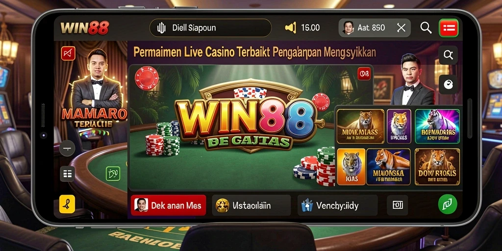 Tangkapan layar gameplay Live Casino di WIN88 menunjukkan dealer profesional dan permainan menarik.